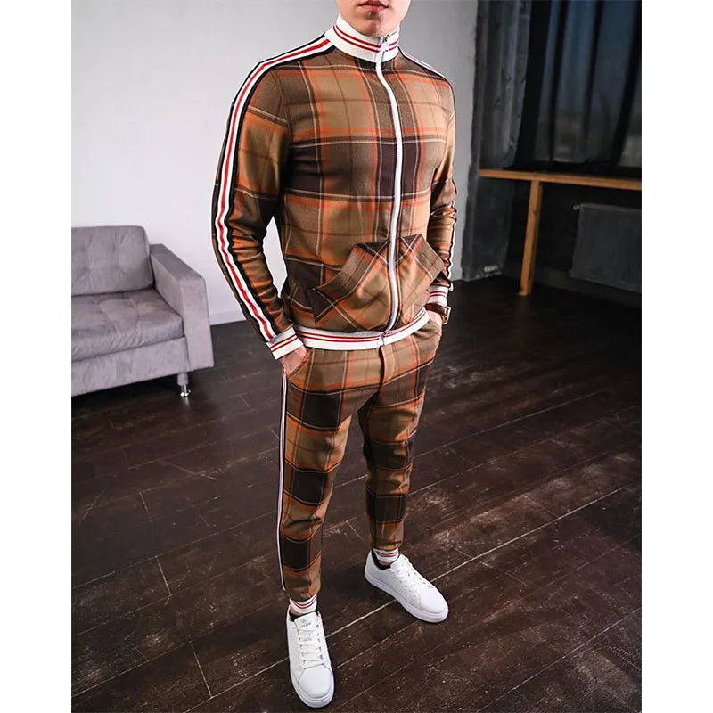Herren-Trainingsanzüge Bunt Kariert Freizeit-Kapuzenpullover-Set Reißverschluss 3D-Druck Set Neue Herbst Herren-Sweatshirt-Kleidung Für Männer