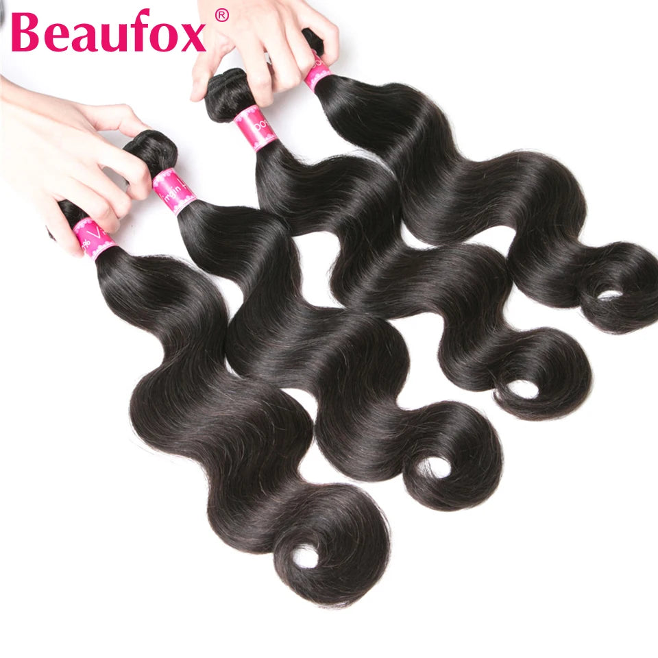 Beaufox Body Wave Bundles brasilianische Haar-Weave-Bündel 1/3/4 Stk. Echthaar-Bündel Natur-/Tiefschwarz 8-30" Remy Haarverlängerungen