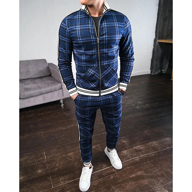 Herren-Trainingsanzüge Bunt Kariert Freizeit-Kapuzenpullover-Set Reißverschluss 3D-Druck Set Neue Herbst Herren-Sweatshirt-Kleidung Für Männer