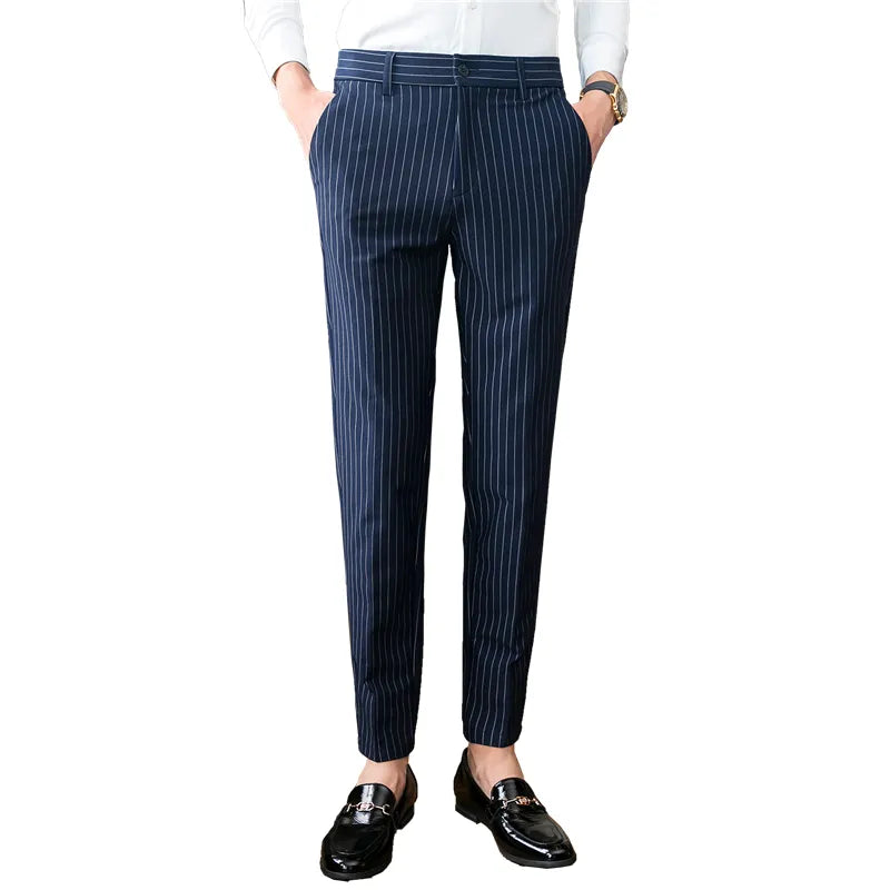 White Vertical Stripes Suit Pants Men Blue Black Trousers Fashion Slim Men's Pant Business Pantalones Hombre Autumn New Slacks