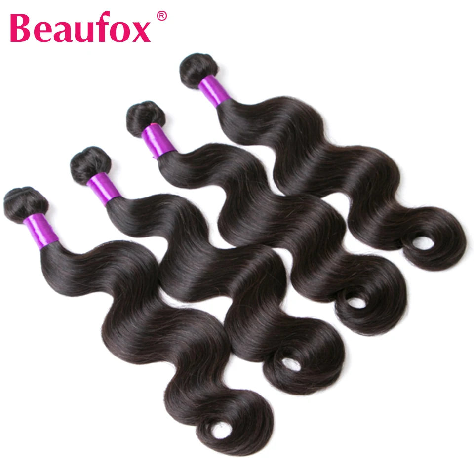 Beaufox Body Wave Bundles With Closure Brazilian Hair Weave 3/4 Bundles With Closure Natural Human Hair Bundles With Closure