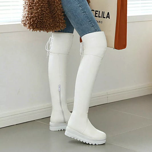 Large Size 34-43 Cute Women Platform Over the Knee Boots College Style Ladies Thigh High Snow Boots Black White Winter Boots