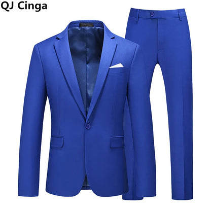 2026 Men's Red Suit 2-Piece Sets, Wedding Party Dress Coat and Pants Asian Size Terno Masculino Black White Blue Costume Homme