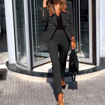 Women Jacket Blazer Suit Fashion Casual Ladies Solid Color Two Piece  Autumn Winter Office Wear Elegant Suit Jacket Pants