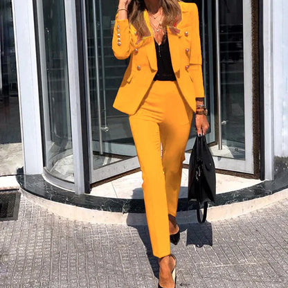 Women Jacket Blazer Suit Fashion Casual Ladies Solid Color Two Piece  Autumn Winter Office Wear Elegant Suit Jacket Pants