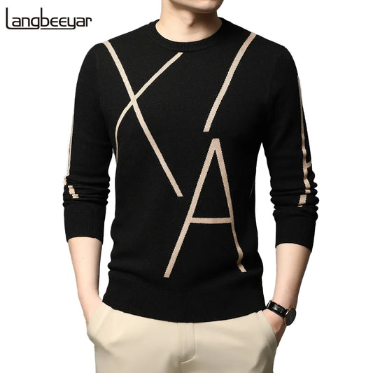 2023 New Fashion Brand Knit High End Designer Winter Wool Pullover Black Sweater For Man Cool Autum Casual Jumper Mens Clothing