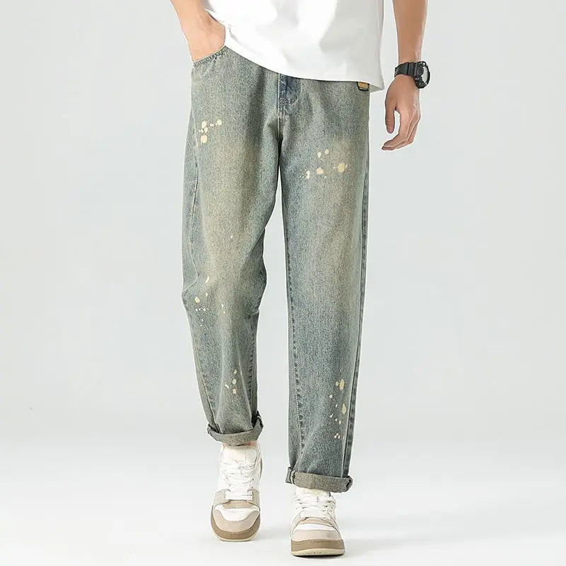 Washed Denim Straight Leg Pants Slim Fit Comfortable Design Fashion Casual All-in-one Jeans