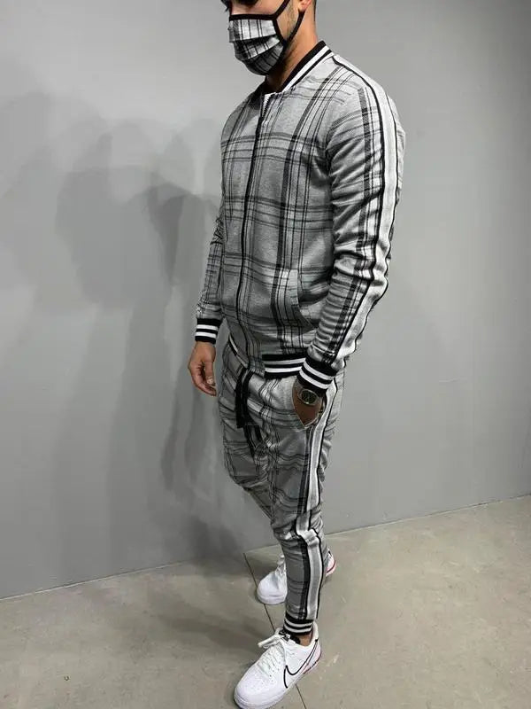 Herren-Trainingsanzüge Bunt Kariert Freizeit-Kapuzenpullover-Set Reißverschluss 3D-Druck Set Neue Herbst Herren-Sweatshirt-Kleidung Für Männer
