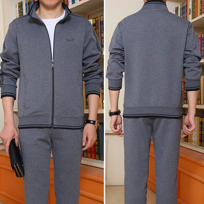 Men's Sportswear Casual Suit Two Piece Set  Autumn New Tracksuit Stand Zipper Gray Sweatshirt Sweatpant Survetement Homme