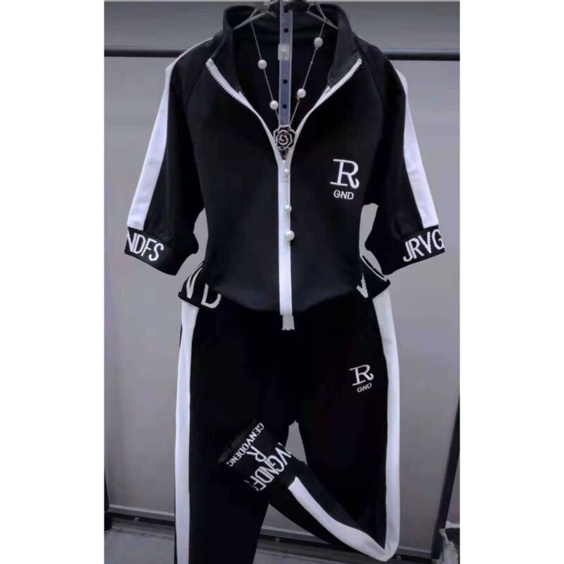 2023 Summer New Women Tracksuit Loose Fashion Casual Short Sleeve Hooded Top Pants Two Piece Sets Sweat Suit For Women