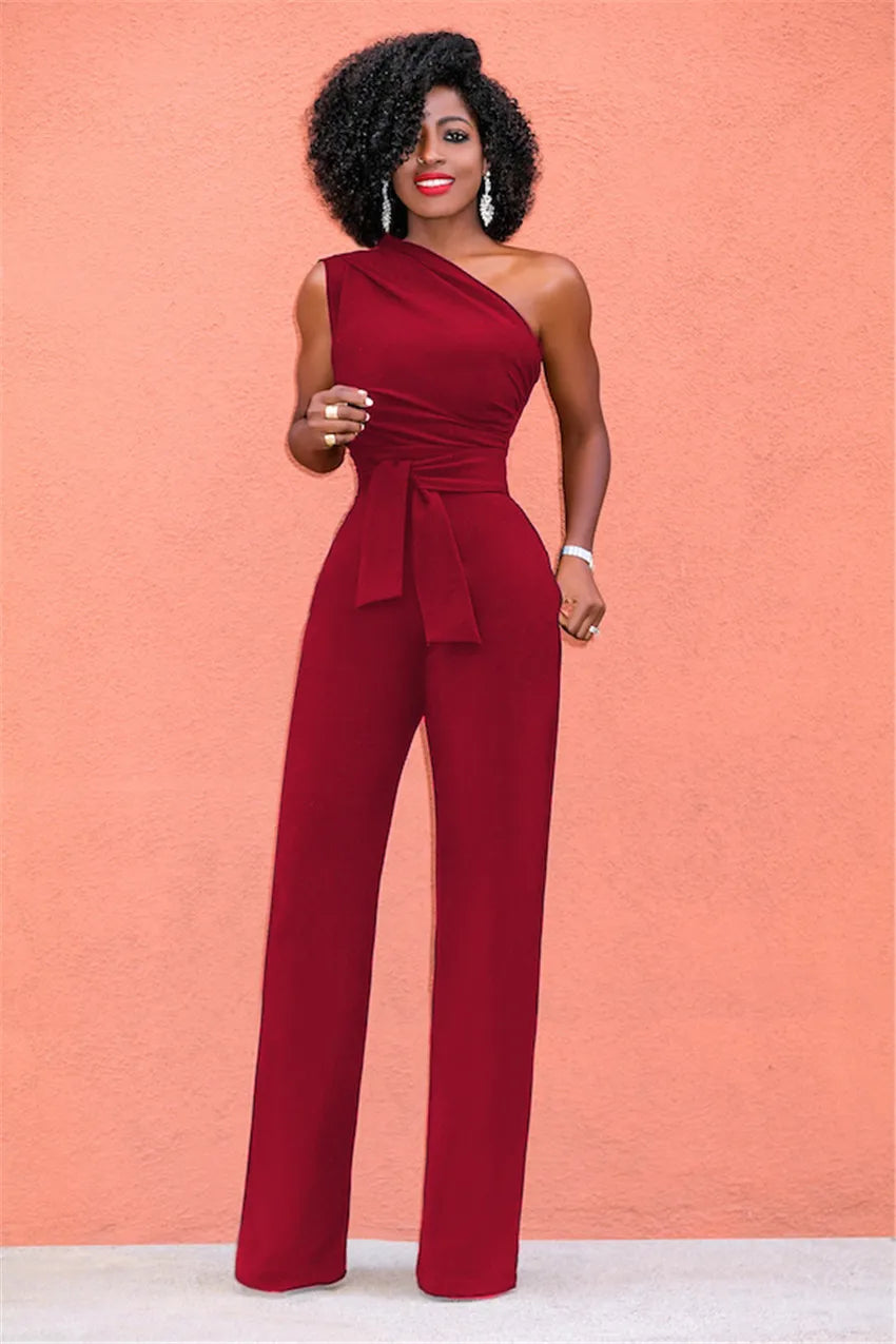 New  Women Off Shoulder Casual Jumpsuits Wide Leg Pants Summer Elegant Rompers Womens Jumpsuit Party Overalls Female