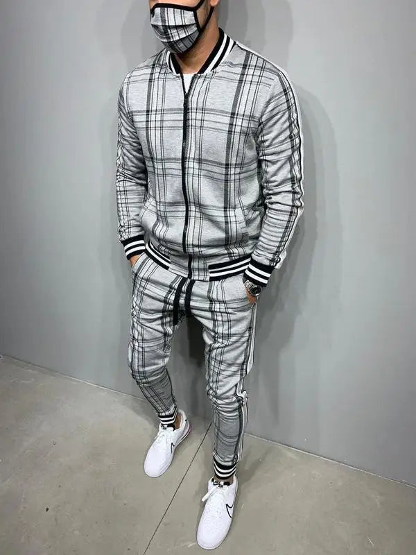 Herren-Trainingsanzüge Bunt Kariert Freizeit-Kapuzenpullover-Set Reißverschluss 3D-Druck Set Neue Herbst Herren-Sweatshirt-Kleidung Für Männer