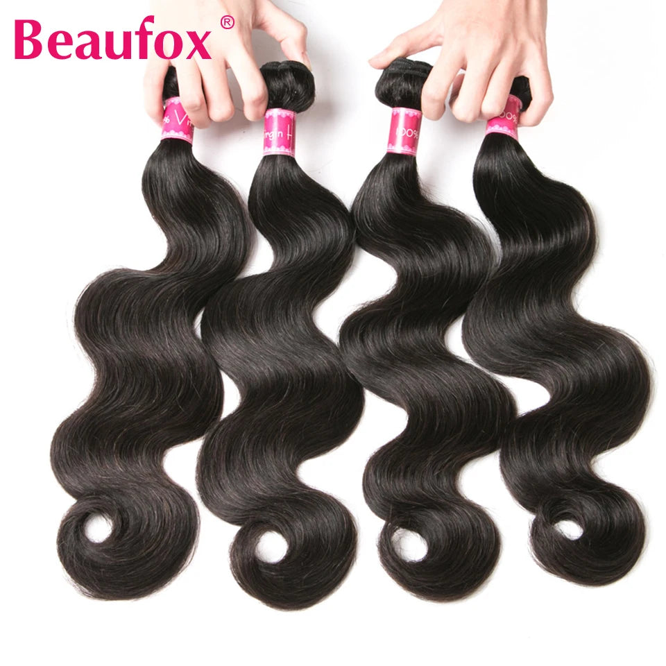 Beaufox Body Wave Bundles Brazilian Hair Weave Bundles 1/3/4 PCS Human Hair Bundles Natural /Jet Black 8-30"Remy Hair Extensions