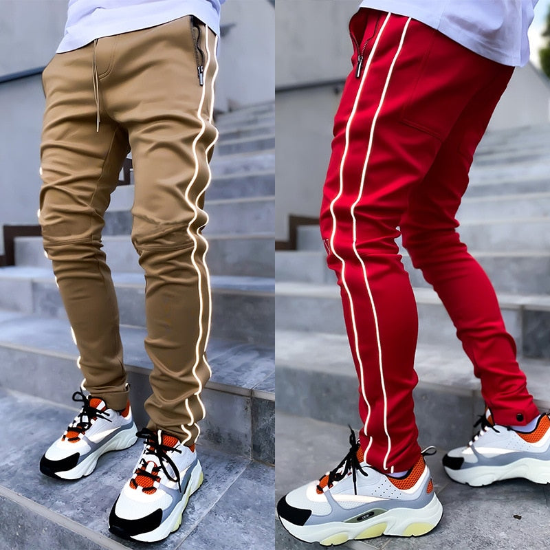 GODLIKEU Cargo Pants Spring Autumn Mens Stretch Multi-Pocket Reflective Straight Sports Fitness Casual Trousers Joggers