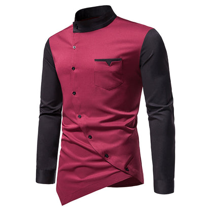 New Men Shirt Long Sleeve Fashion Diagonal Button Shirts for Men Luxury Designer Irregular Henry Collar Solid Casual Shirt Men