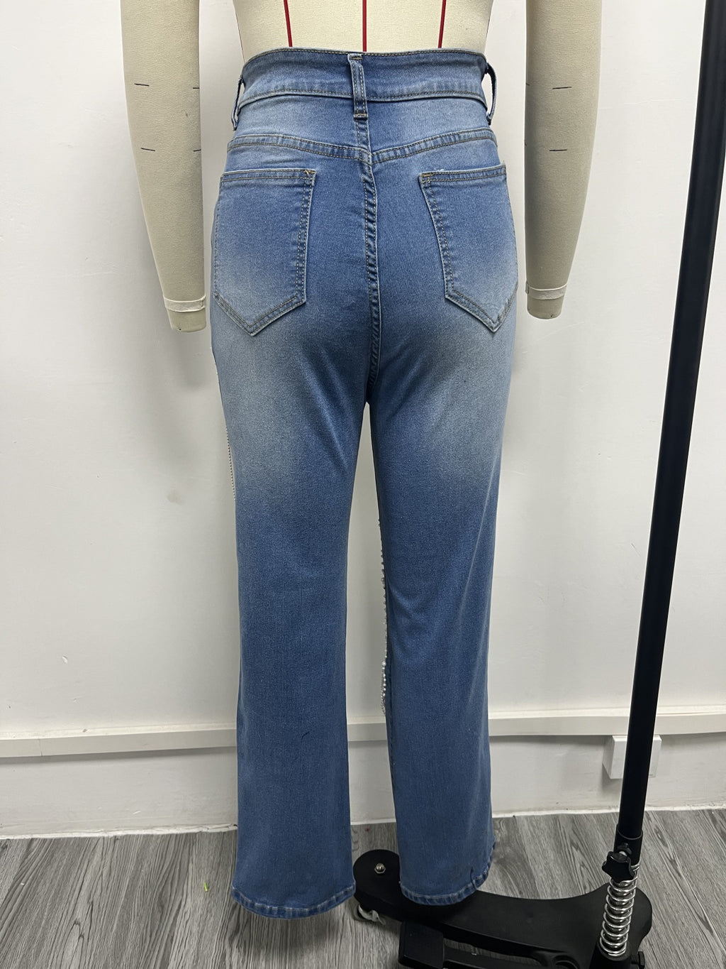 CM.YAYA Women Fashion Pearl Beading Ripped Hollow Out Tassel Wide Leg Jeans  New Summer INS Street Denim Pants Trousers