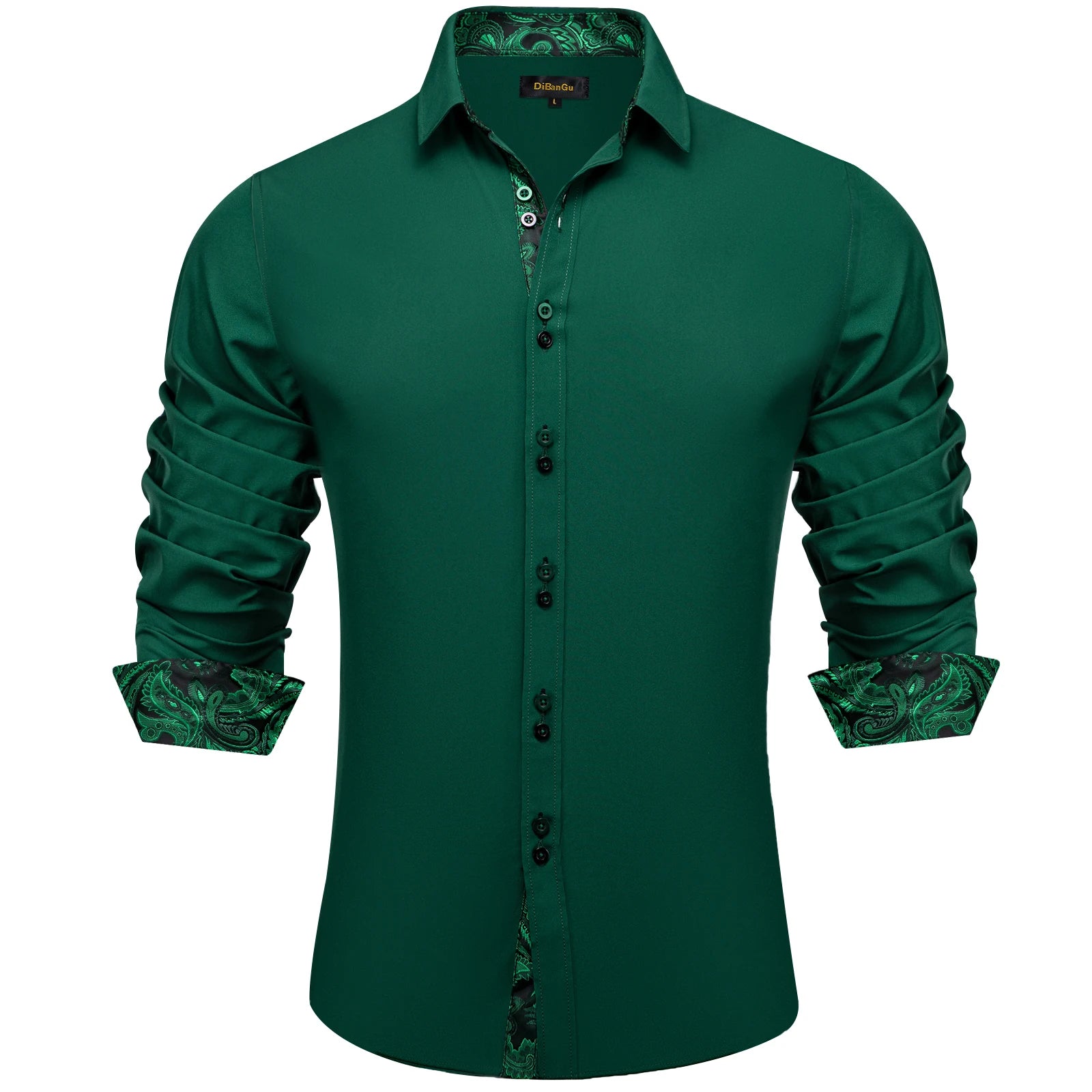 Men's Casual Long Sleeve Shirt with Inner Paisley Contrast Pattern Elegant Turn Down Collar Dress Shirt for Business Date Tops