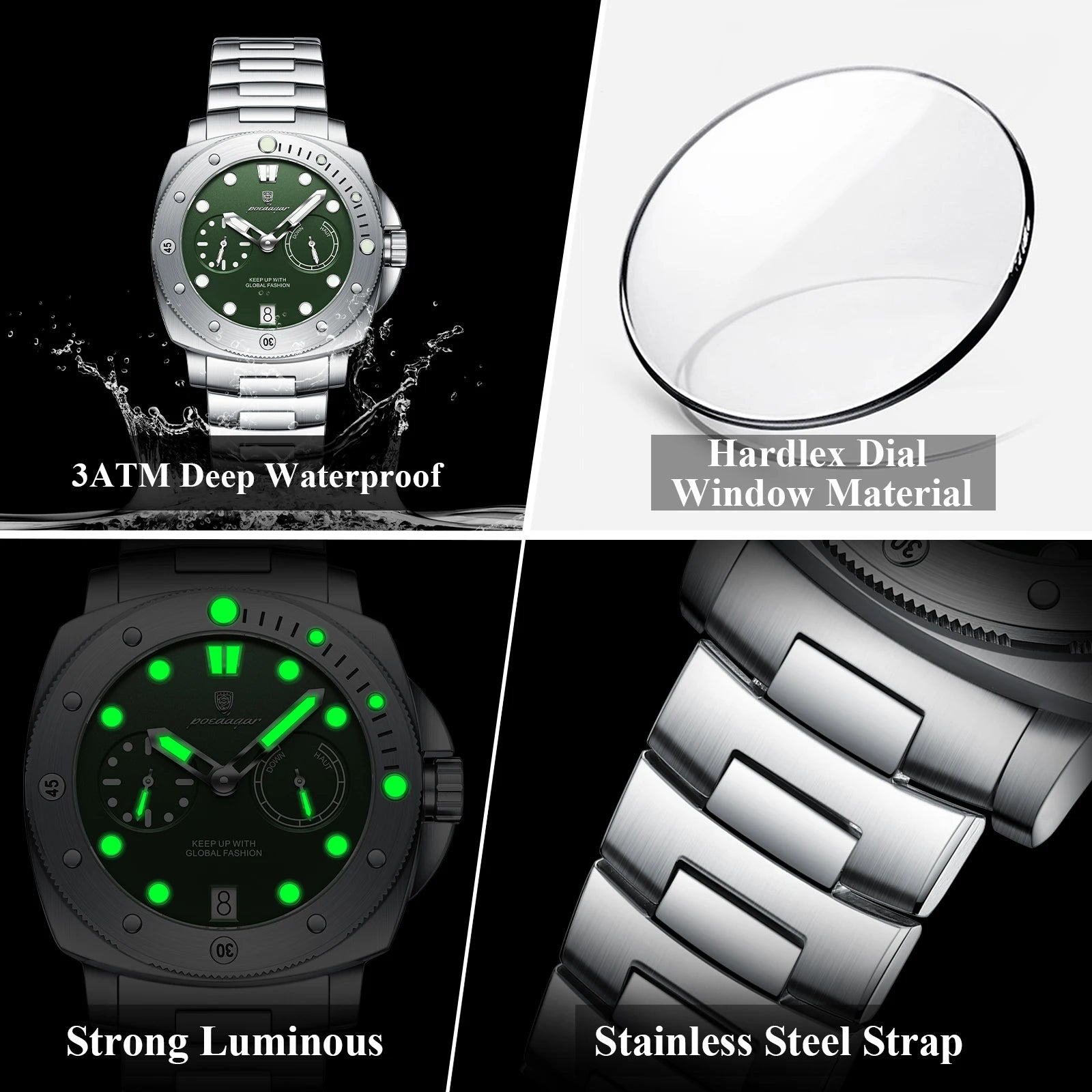 POEDAGAR Luxury Man Wristwatch Top Luminous Waterproof Date Men Clock High Quality Stainless Steel Men's Quartz Watches Male+Box