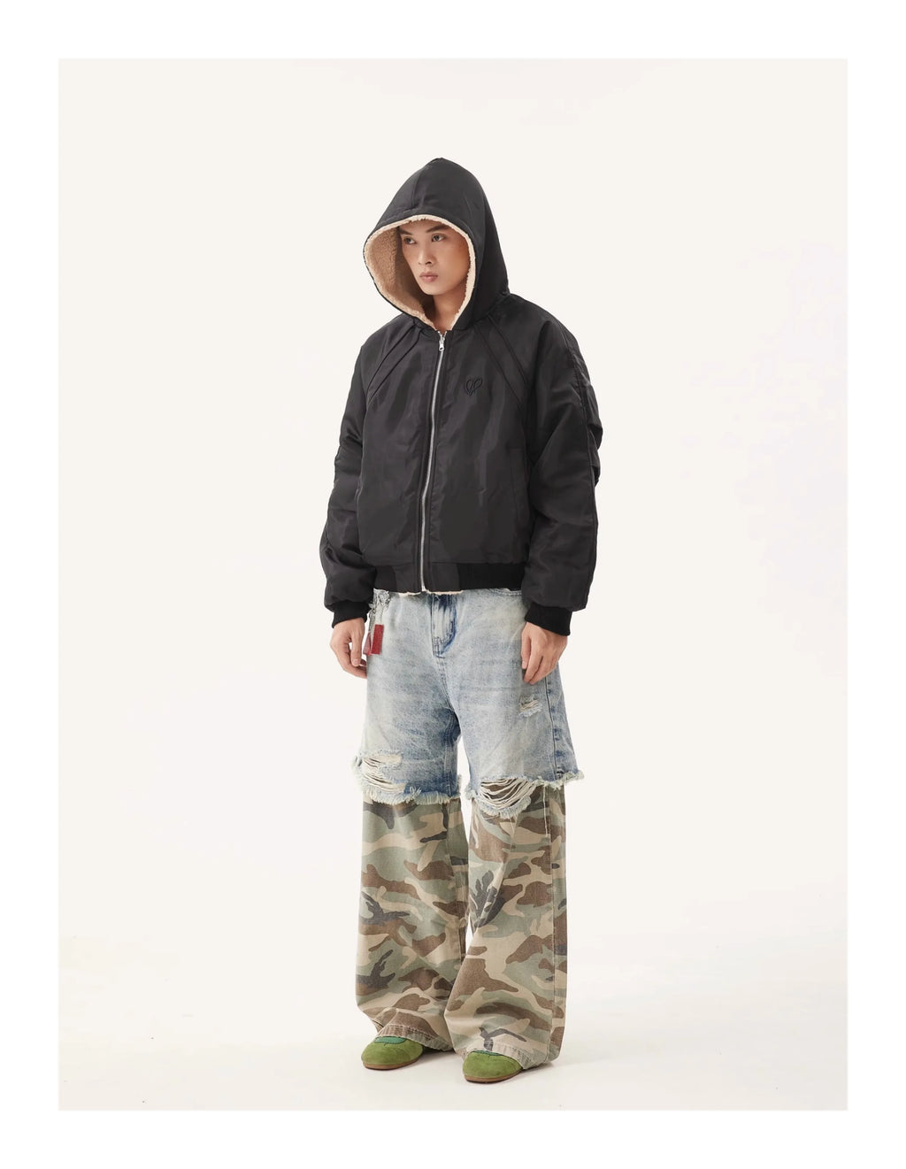 PFNW Niche Design Men's Jeans Washed Distressed Colorblock Splic Fake Two Piece Loose Straight Trousers Wide Leg Pants 28W5474