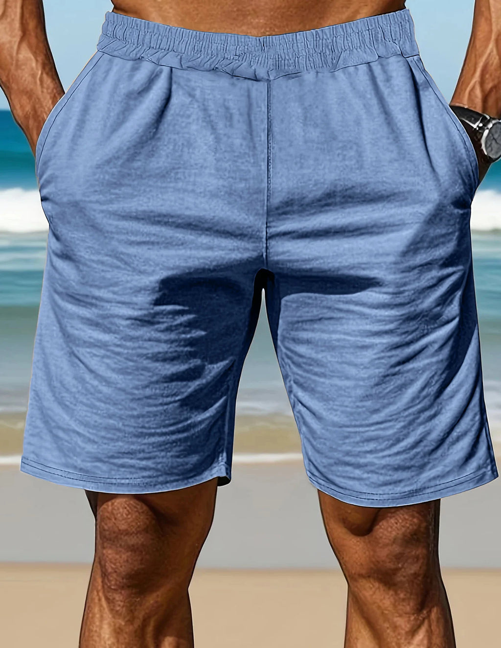 Men's Cotton100 Shirt & Shorts Set Short Sleeve Light Blue Loose Fit Casual Summer Beach Vacation Daily Two-Piece Outfit