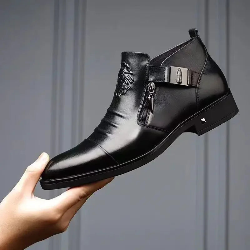 Trendige britische Herren-Halbstiefel mit spitzer Zehenkappe für festliche Anlässe und Hochzeiten – Modische Herrenschuhe