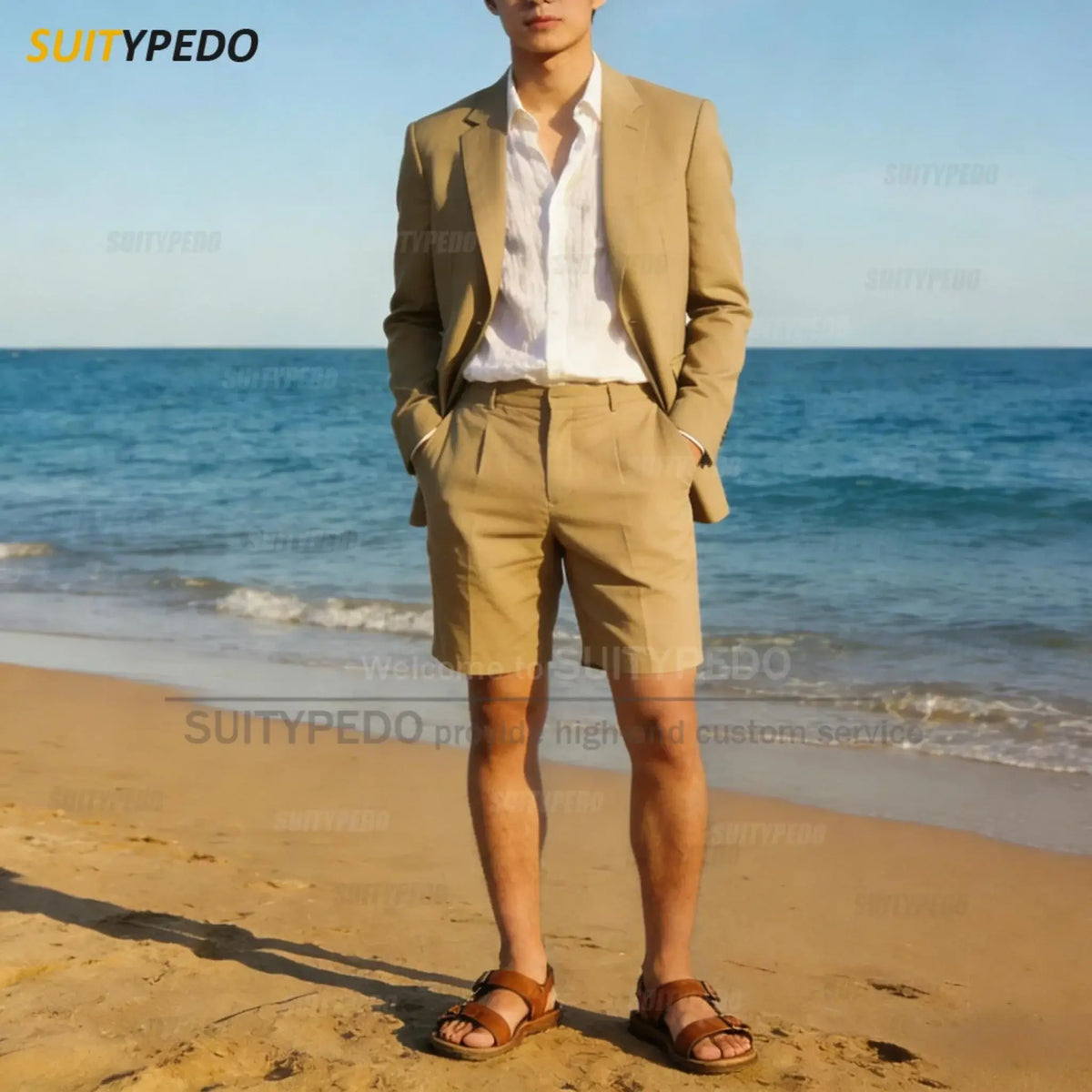 Sommer Neues Design Anzug-Sets für Herren, 2-teilig, Blazer und Shorts, Mode, Einreiher, Täglich, Strand, Hochzeit, Party, Abschlussball Anzugkleidung