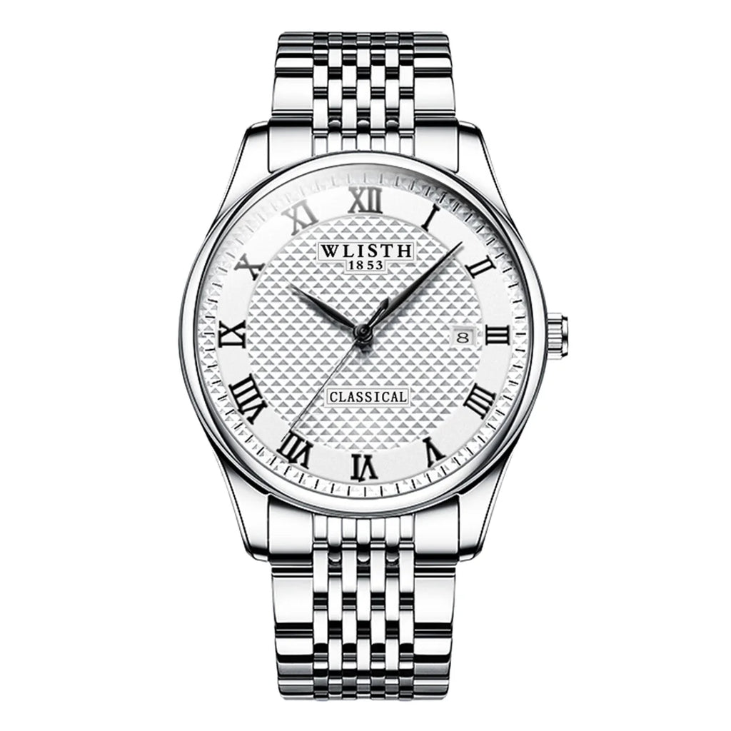 WLISTH Luxury Stainless Steel Watches for Man Waterproof Luminous Quartz Watches Roman Scale Wristwatch Date Week Men Watch
