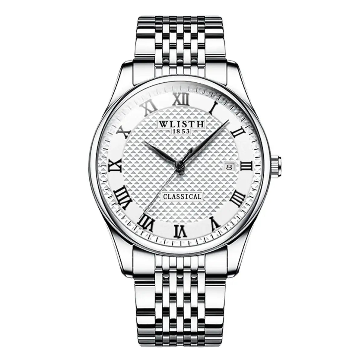 WLISTH Luxus Edelstahluhren für Herren, wasserdicht, leuchtend, Quarzuhren, römische Skala, Armbanduhr, Datum, Woche, Herrenuhr