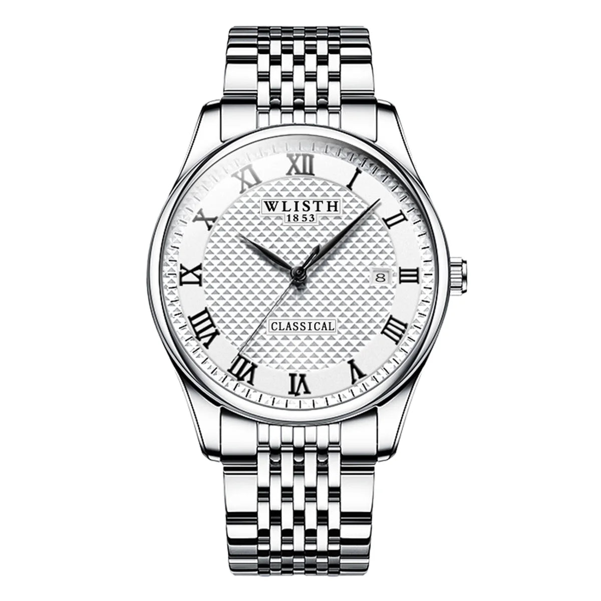 WLISTH Luxury Stainless Steel Watches for Man Waterproof Luminous Quartz Watches Roman Scale Wristwatch Date Week Men Watch
