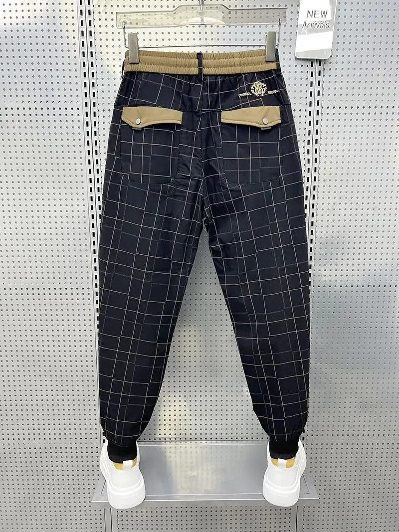 Black Plaid Pants Casual Pencil Trousers High Quality Luxury Brand Men's Clothing