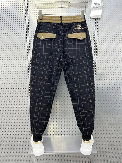 Black Plaid Pants Casual Pencil Trousers High Quality Luxury Brand Men's Clothing