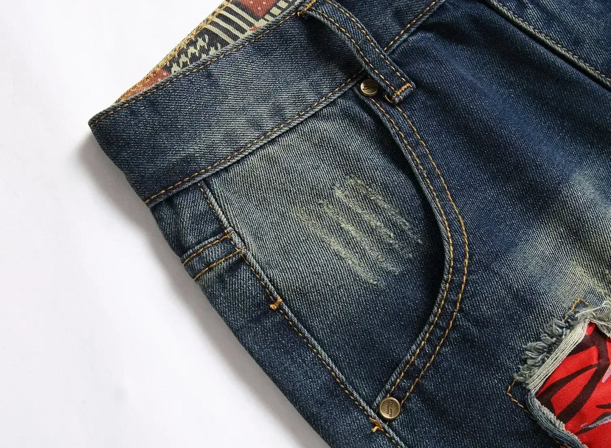 Men's Vintage Washed Denim Shorts, Ripped Street Style