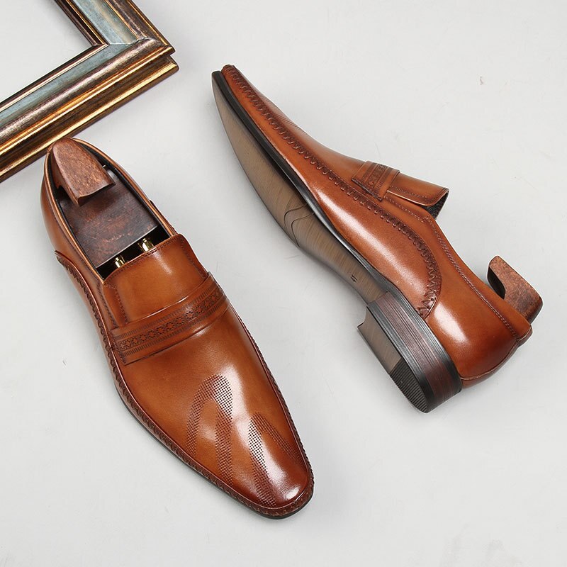 2023 Summer Mens Wedding Shoes Black Slip on Luxury Genuine Leather Brand Handmade Fashion British Trend Style Man Dress Shoes