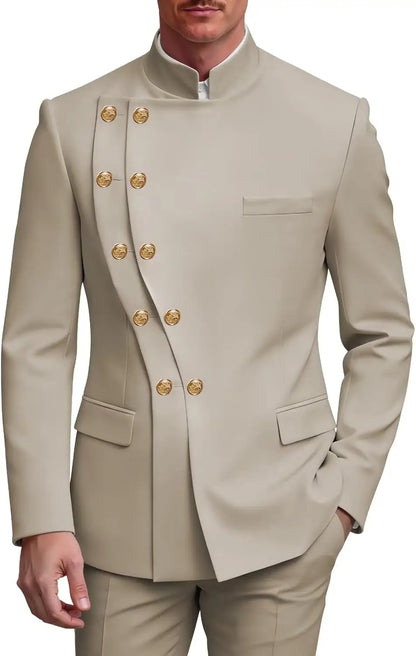 2 Piece Slim Fit Mens Suit Chinese  Suits Stand Collar Tuxedo for Men Wedding Prom Blazer Pant Set
