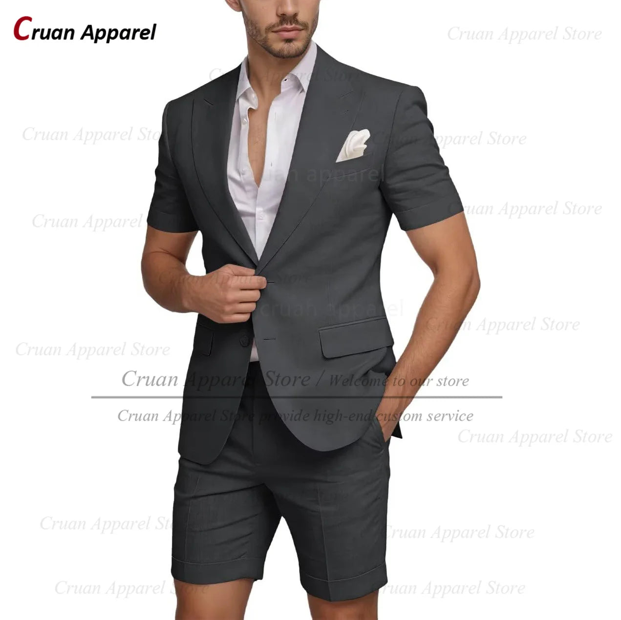 Beach Linen Men Suit Shorts Slim Fit Formal Best Man Groom Wedding Dress Tuxedo Casual Short Sleeve Blazer Pants 2 Pieces 2026