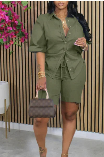 Solid Color Casual Loose Short Pants Sets For Women  Elegant Summer Women's Two Pieces Suit Full Set Female Outfit Clothes