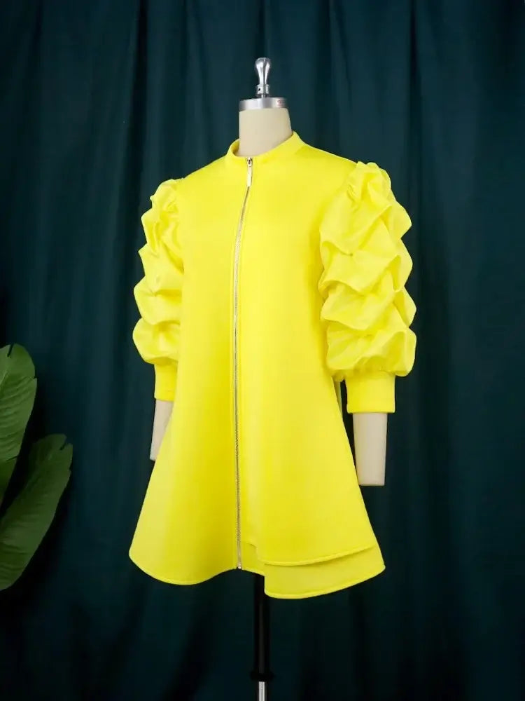 Wmstar Damen-Kleider in Übergröße Elegant Loose Purff Reißverschluss Langarm Party Mini-Kleid Großhandel Dropshipping 2024