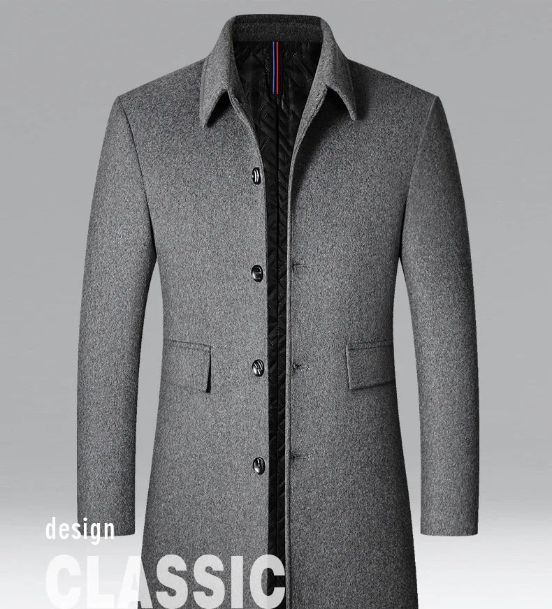 BROWON Brand Winter Coat Men  Autumn Solid Turn-Down Collar Wool Long Jacket for Men New Business Casual Keep Warm Outerwear
