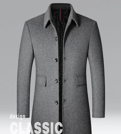 BROWON Brand Winter Coat Men  Autumn Solid Turn-Down Collar Wool Long Jacket for Men New Business Casual Keep Warm Outerwear