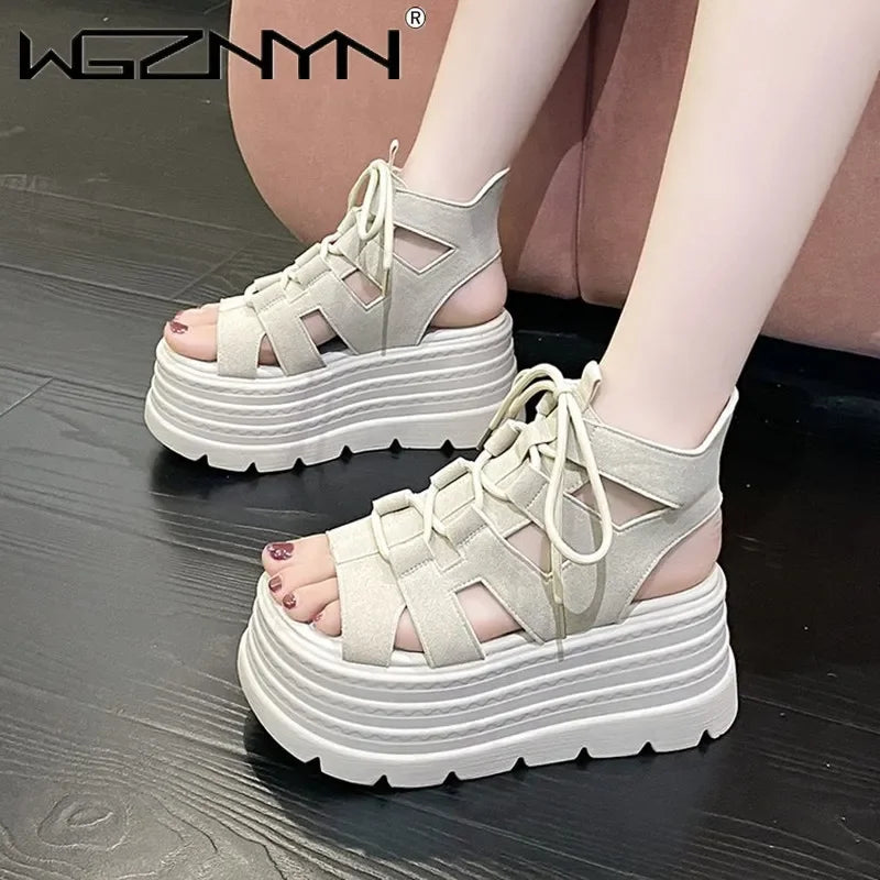 Luxury NEW Summer Sandals 8CM Wedge Heels Sneakers Women Beach Flip Flop High Platform Casual Sandals Breathable Walking Shoes