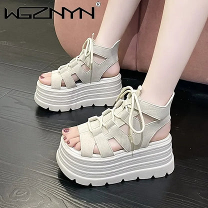 Luxury NEW Summer Sandals 8CM Wedge Heels Sneakers Women Beach Flip Flop High Platform Casual Sandals Breathable Walking Shoes