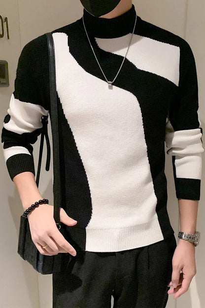 Autumn/Winter Colored Half Turtleneck Sweater Men Long Sleeve Slim Fit Casual Pullover Social Underlying Knitwear Tops