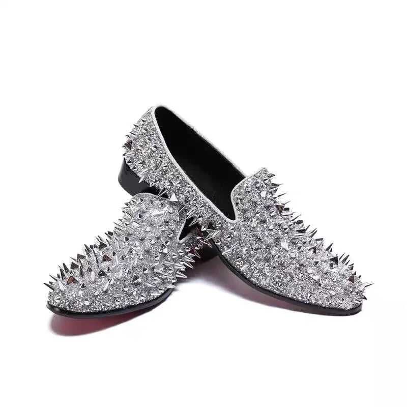 Fashion Blaue Bling Spikes Loafers Schuhe für Herren Luxus Handgemachte Slip-On Herren Anzugschuhe Hochzeitsschuhe