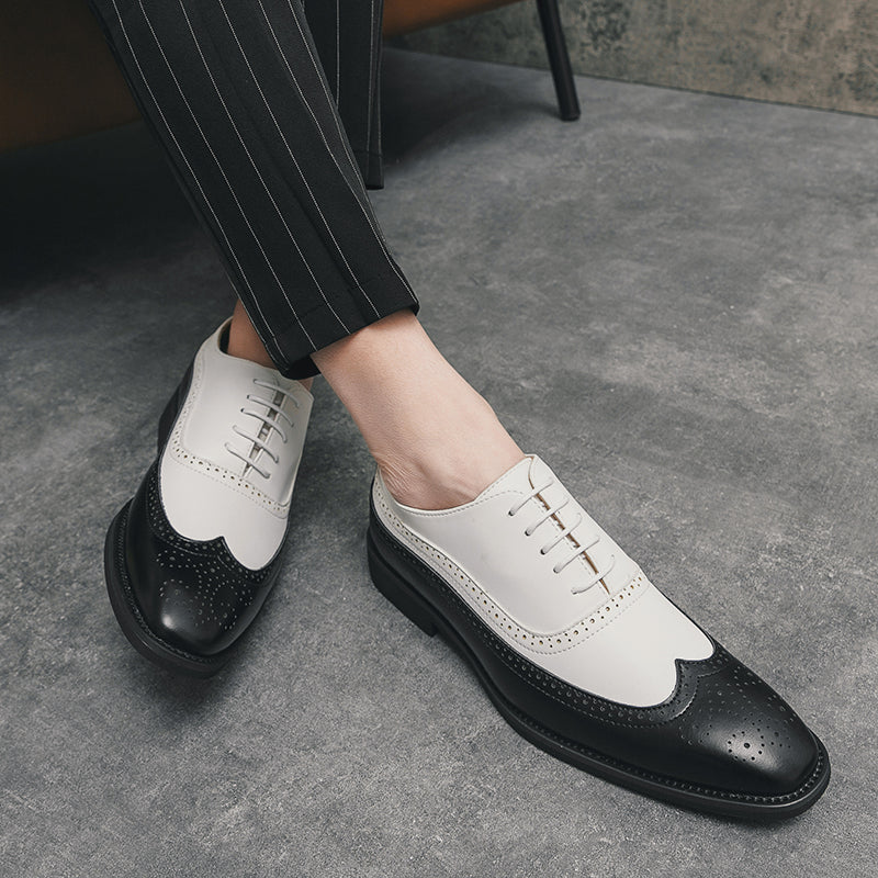 Herren Brogue-Schuhe mit Flügelkappe, Business-Oxford-Schuhe zweifarbig für Hochzeitsfeiern