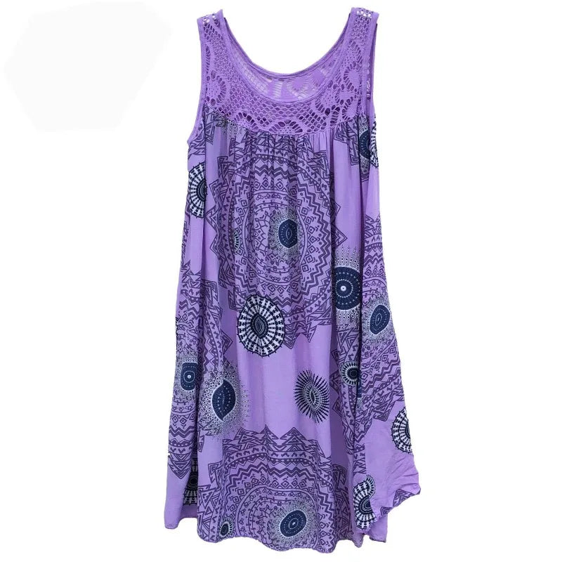 Damenbekleidung Sommer ärmelloses Trägerkleid Spitzenmuster ärmellos großer Schwung lockeres sexy Kleid langer Rock Übergröße