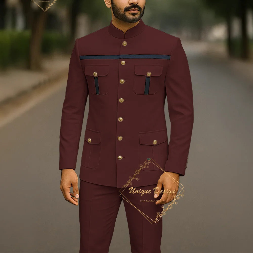 Ivory Formal Safari Suit Custom Made Indian Menswear for Wedding Groom Men's 2pcs Set Jacket Pants Slim Fit Party Dress