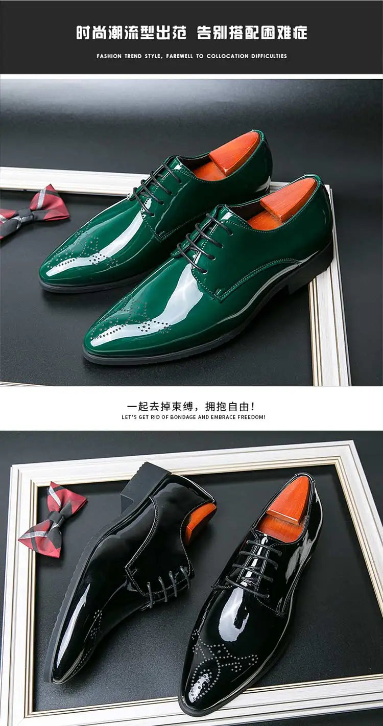 Neu eingetroffene grüne Oxford-Schuhe für Herren, PU, runde Kappe, Schnürung, unifarben, Party, Herren-Abendschuhe, Größe 38-48