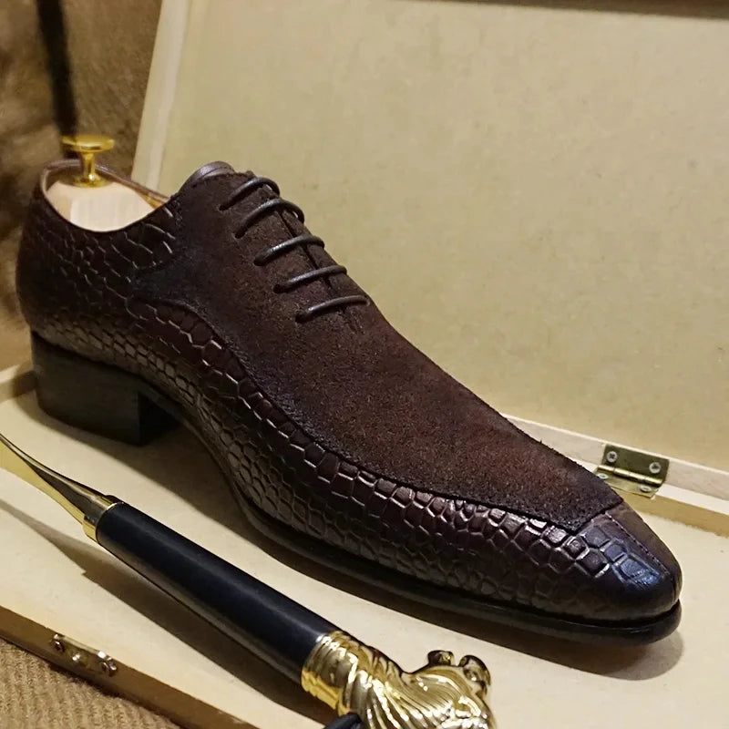 Herren Handgefertigte Leder Business Schuhe Krokodilmuster Oxford Formelle Schnürschuhe Bequem Rutschfest Atmungsaktiv Büro Hochzeit