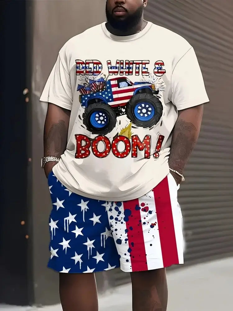 Herren Sommer Kurzarm-Set Hip-Hop Cartoon Bären-Print Kurzarm-Oberteil Shorts Lässiger Zweiteiler Outdoor Urban Street Fashion