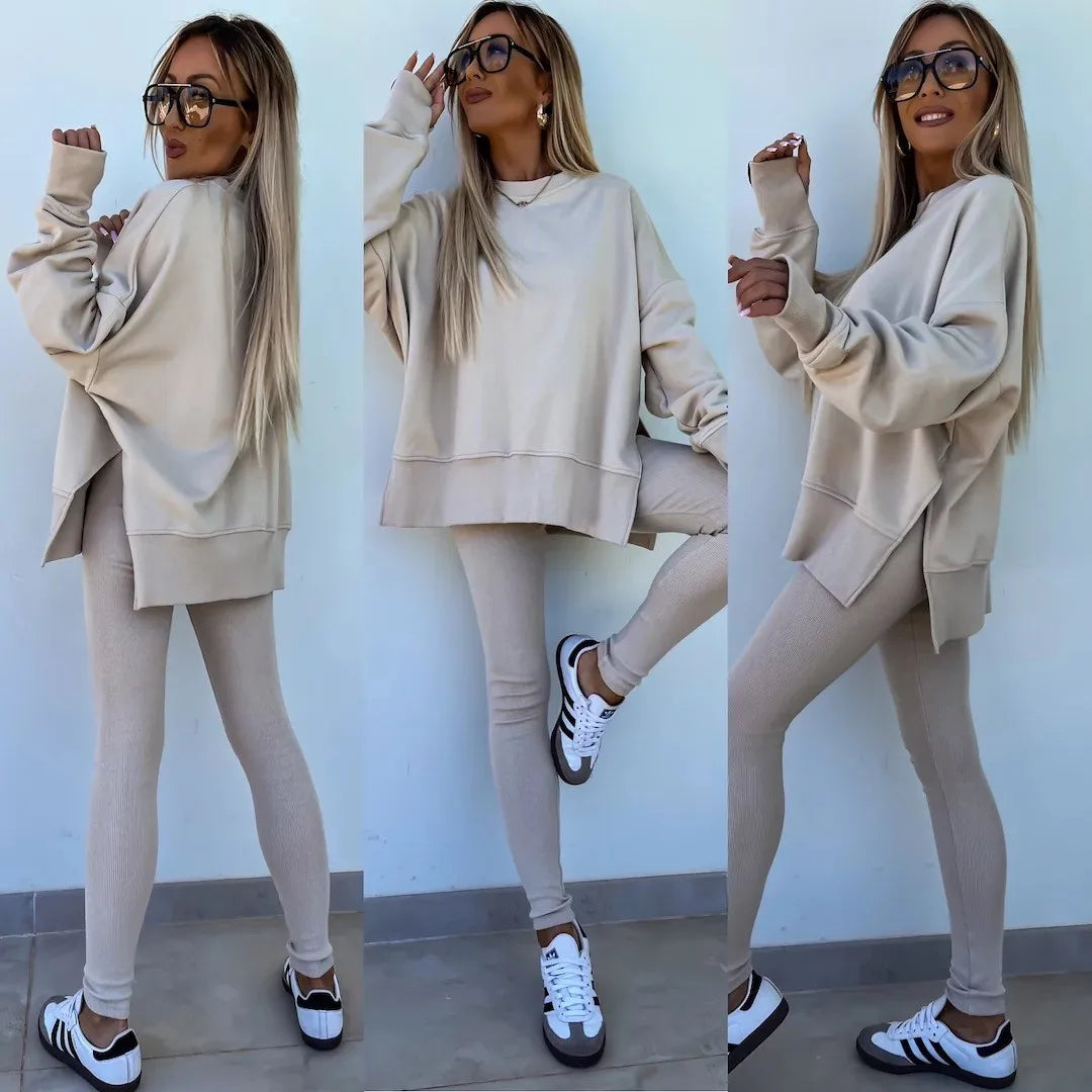 Spring summer  new Shirt  casual loose-fitting sweater tight pants 2 piece suit sets for women 2 pieces trousers sets